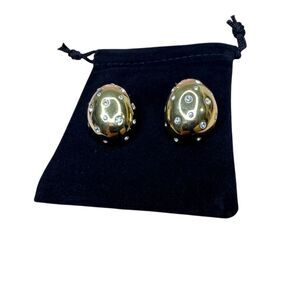 Gold Plated Stud Earrings with Clear CZ Accents statement oval gift
